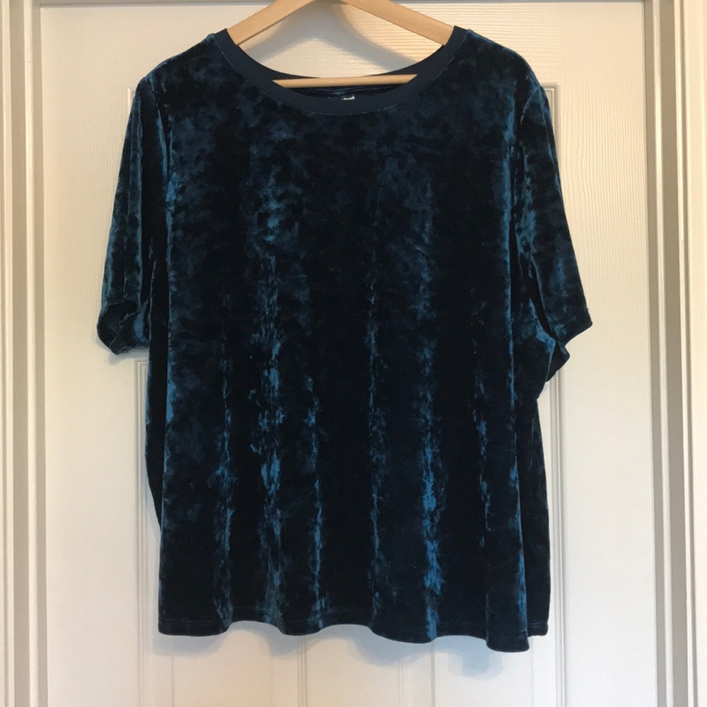 Ava & Viv 3X Crushed Velvet Blue Short Sleeve Top